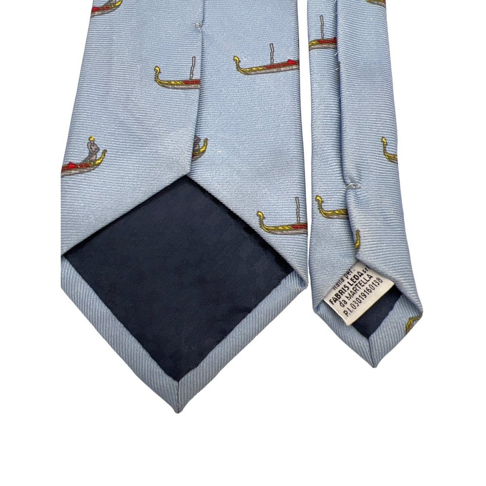 Fabris Venezia Neck Tie Mens 100% Silk Blue Gondola Venetian Boat Made In Italy - Picture 4 of 6